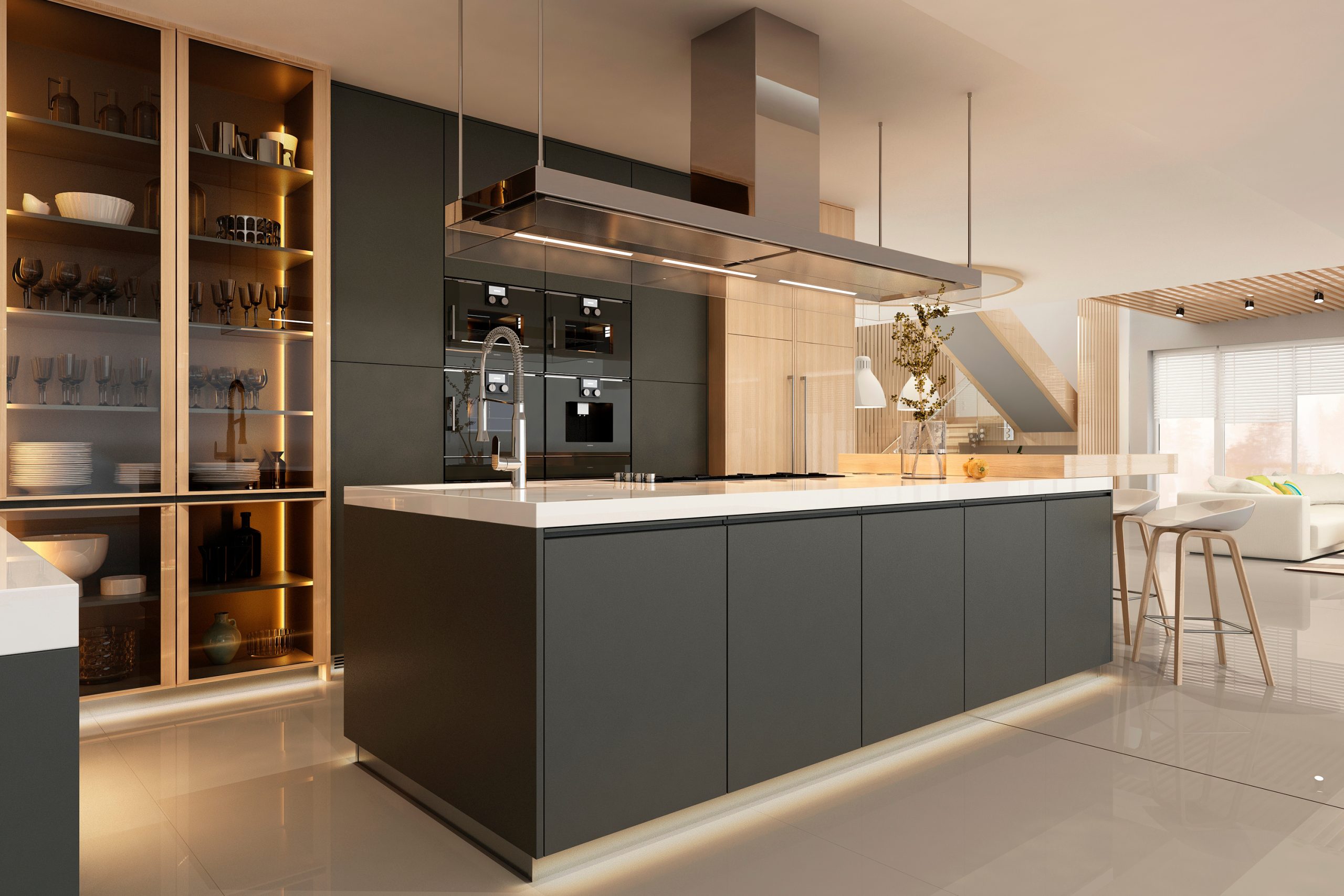 Modern kitchen interior in black colors